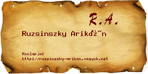 Ruzsinszky Arikán névjegykártya